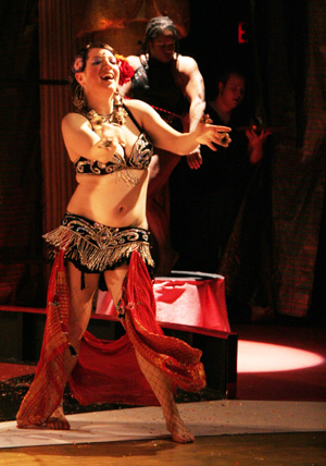 Belly Dancer Sarah Hassan in Alfred Preisser and Randy Weiner's CALIGULA MAXIMUS at the Ellen Stewart Theatre. Photo by Lia Chang